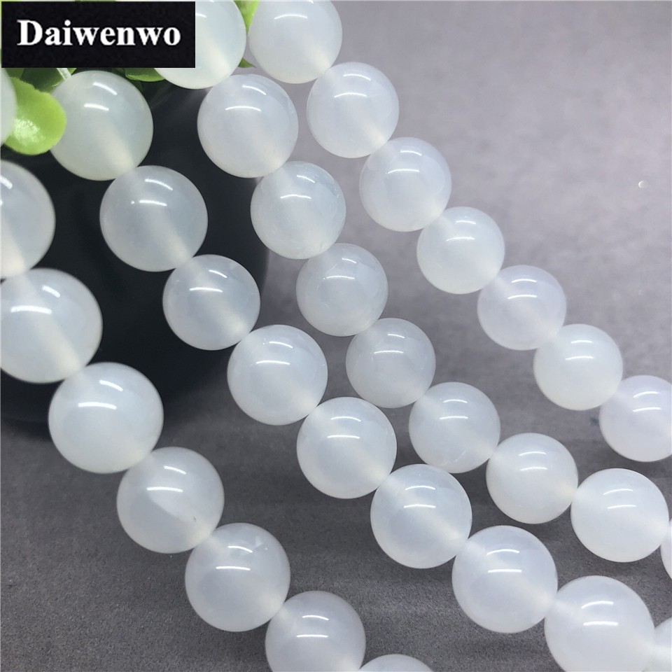 Chuỗi Hạt Đá Mã Não Trắng Tự Nhiên 4-12mm Dùng Làm Vòng Tay DIY