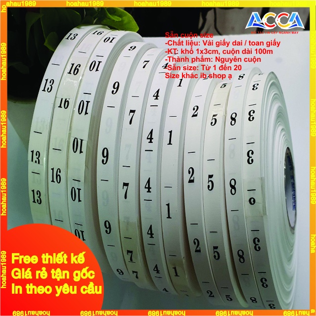 Mác size quần áo made in Việt Nam_Chất liệu vải giấy_100m/cuộn_Mềm, mịn dùng cho đồ trẻ em_Nhận in theo yêu cầu