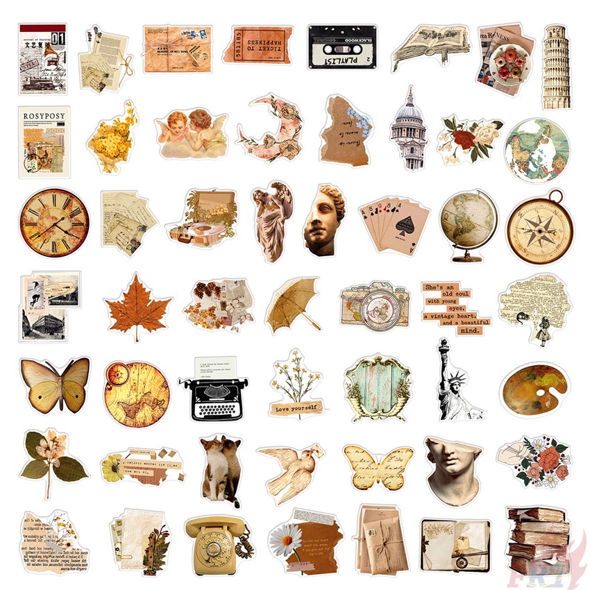 ❉ Điều trị gia tăng. Hình Dán Nghệ Thuật Cổ Điển 01 Sticker ❉ Bộ 50 Miếng Dán Chống Thấm Nước Thời Trang