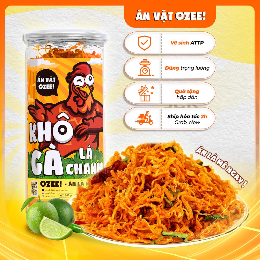 Khô gà lá chanh Ozee hộp 300g siêu ngon đồ ăn vặt Hà Nội