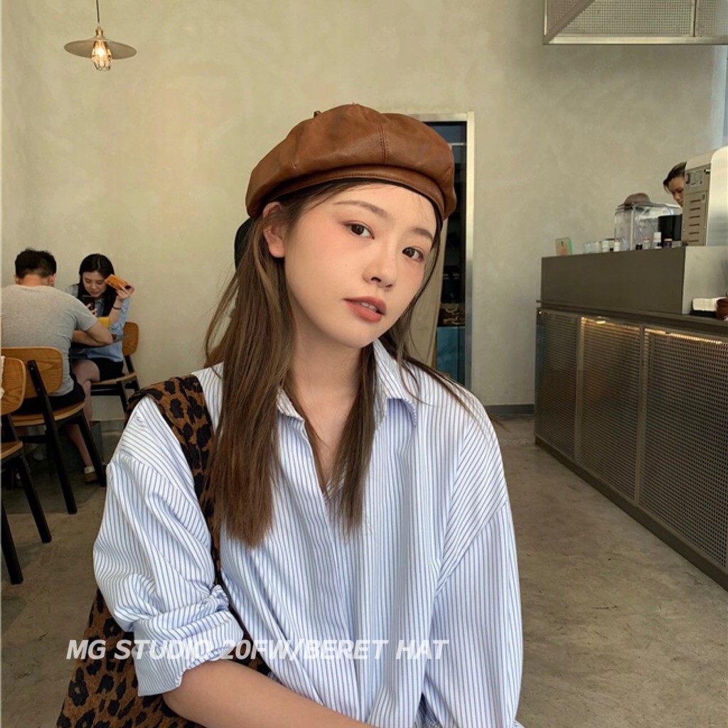 Mũ Beret MG STUDIO Chất Liệu Da PU Kiểu Dáng Bát Giác Sang Trọng