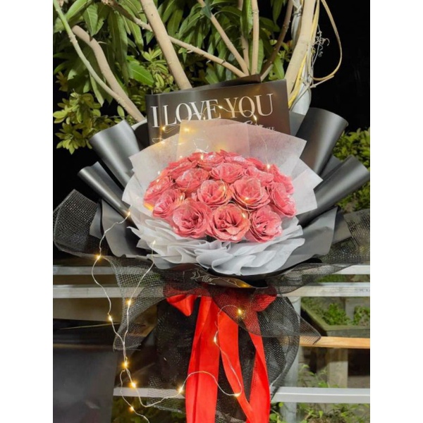 BÓ 30 BÔNG HỒNG SÁP KIM TUYẾN