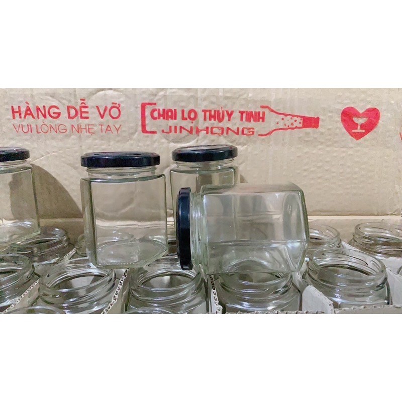 HỦ THỦY TINH LỤC GIÁC 180ml NẮP THIẾC ĐEN