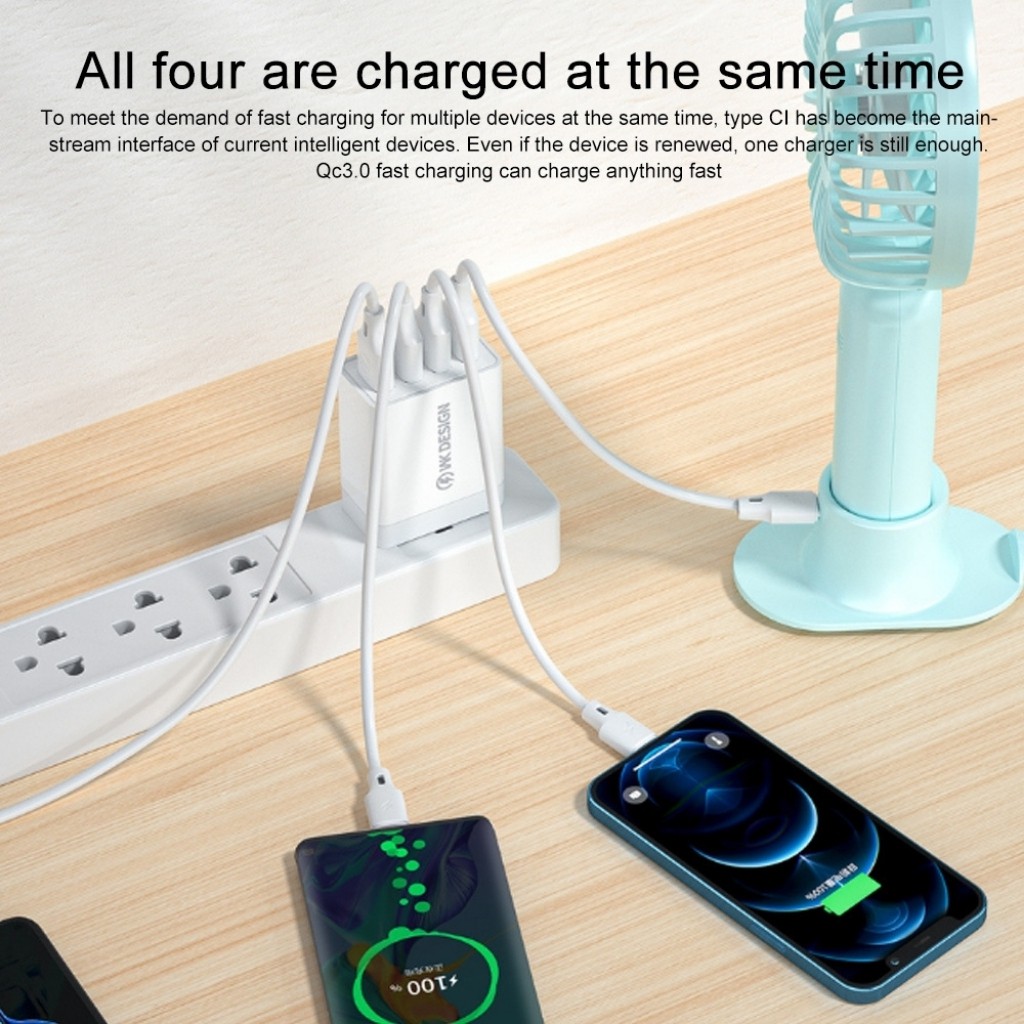 CHÍNH HÃNG  Củ sạc 4 cổng USB QC3.0 4 18W WK WP-U125 Dòng Youpin , sạc Nhanh, Phích Cắm 4 cổng