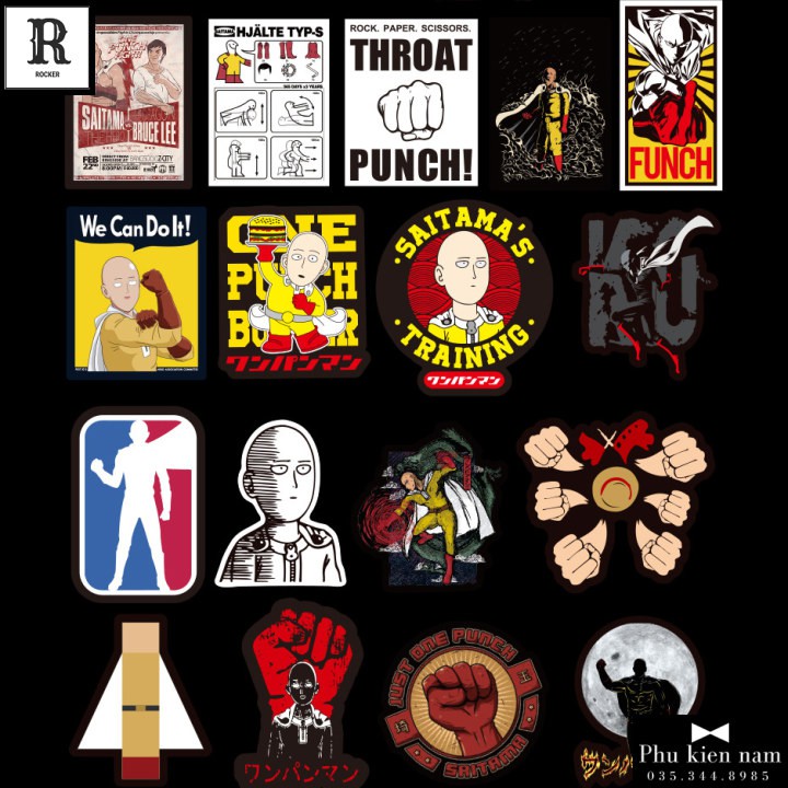 Sticker PVC Chống nước Hình dán Mũ bảo hiểm Vali Laptop One Punch Man ST016