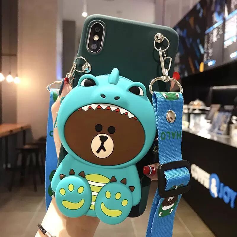 Đối với Xiaomi Redmi 9 9A 9C 9T 10 10A 10C 12 12C 11A Note7 Note8 Note9 Note10 Note11 Note12 Pro Note9S Note10S Note11S Note12S Phim hoạt hình Gấu khủng long Túi ví lợn màu hồng Vỏ điện thoại