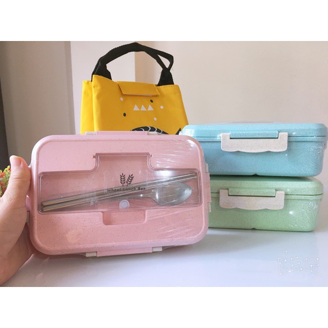 Hộp Đựng Cơm Chia 3 Ngăn Lúa Mạch Giữ Nhiệt PANTONE Tặng Kèm Đũa Thìa  ❤️FREESHIP MỌI MIỀN ❤️ | BigBuy360 - bigbuy360.vn