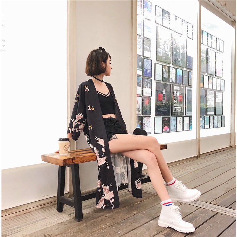 Áo khoác Kimono haori happi dáng dài kèm đai