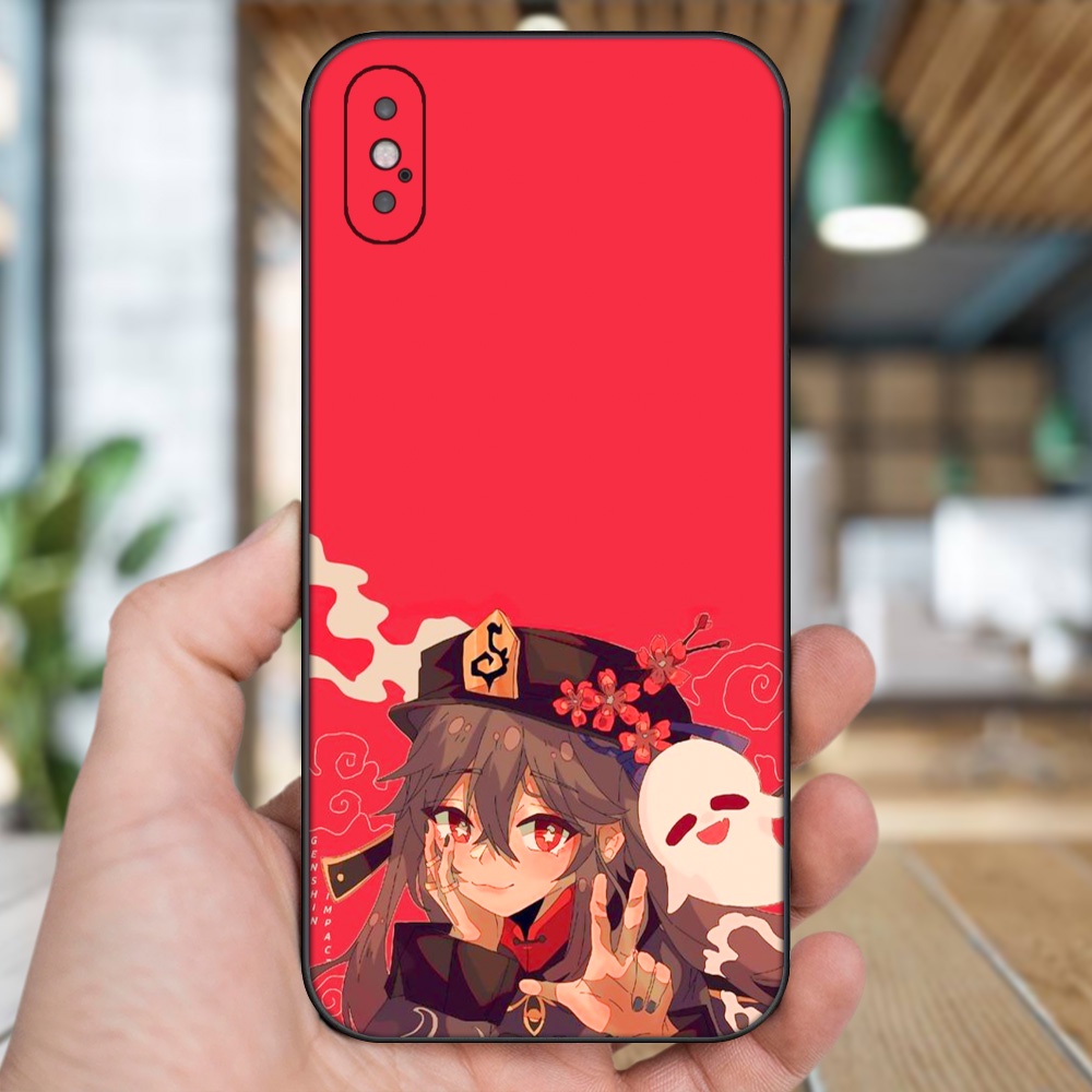 Ốp lưng iPhone X, Xs dẻo đen cạnh vuông in hình Hutao Genshin Impact