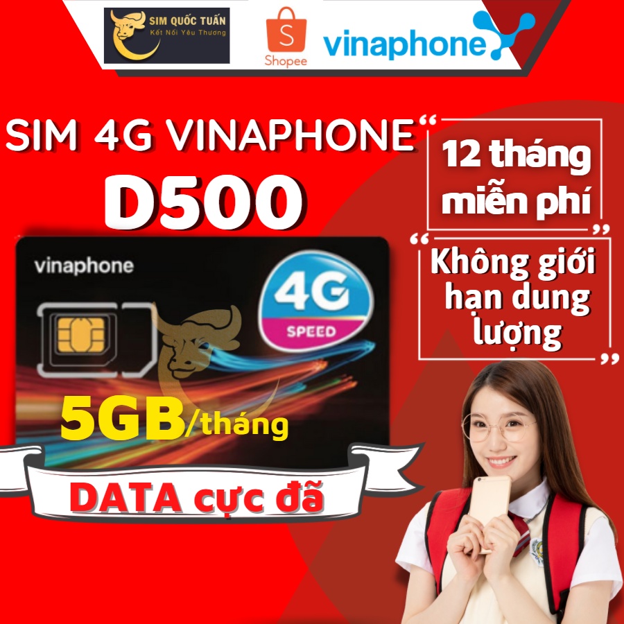 Sim 4G D500 Vinaphone / Viettel 1 năm Trọn Gói Không Nạp Tiền có thể nghe gọi