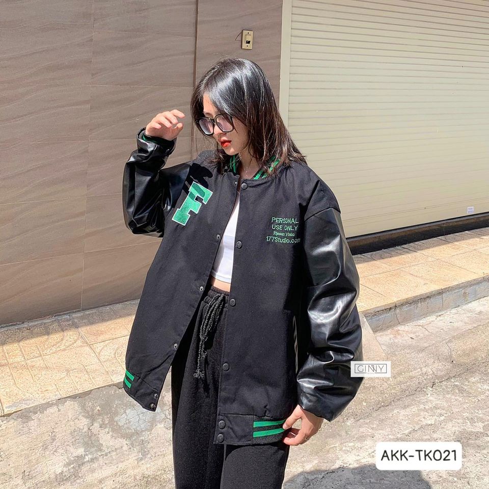 Áo khoác kaki tay da Varsity F.Personal TK-021 | GinHouse Shop