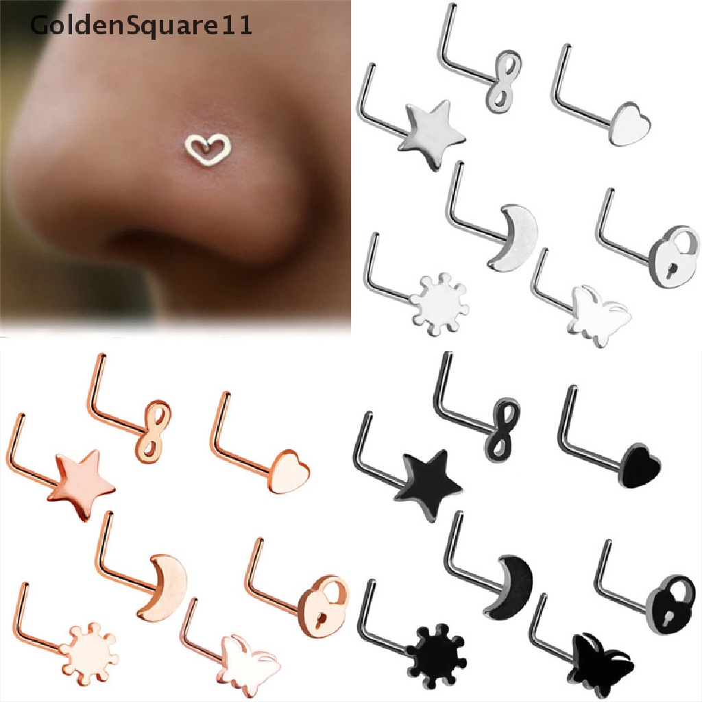 [Goldsquare11] Set 7 Khuyên Mũi Thép Phẫu Thuật Hình Ngôi Sao Trái Tim Nhỏ