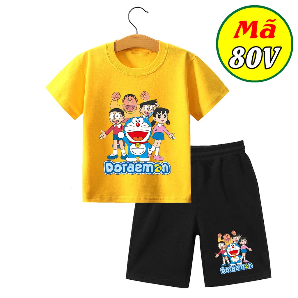 Đồ bộ bé trai, đồ bộ bé gái cộc tay Táo Kid chất cotton in hình Mèo Máy DRM từ 0 đến 10 tuổi TK80