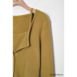 Áo len đen rêu: áo 2 dây basic, cardigan mỏng cùng màu