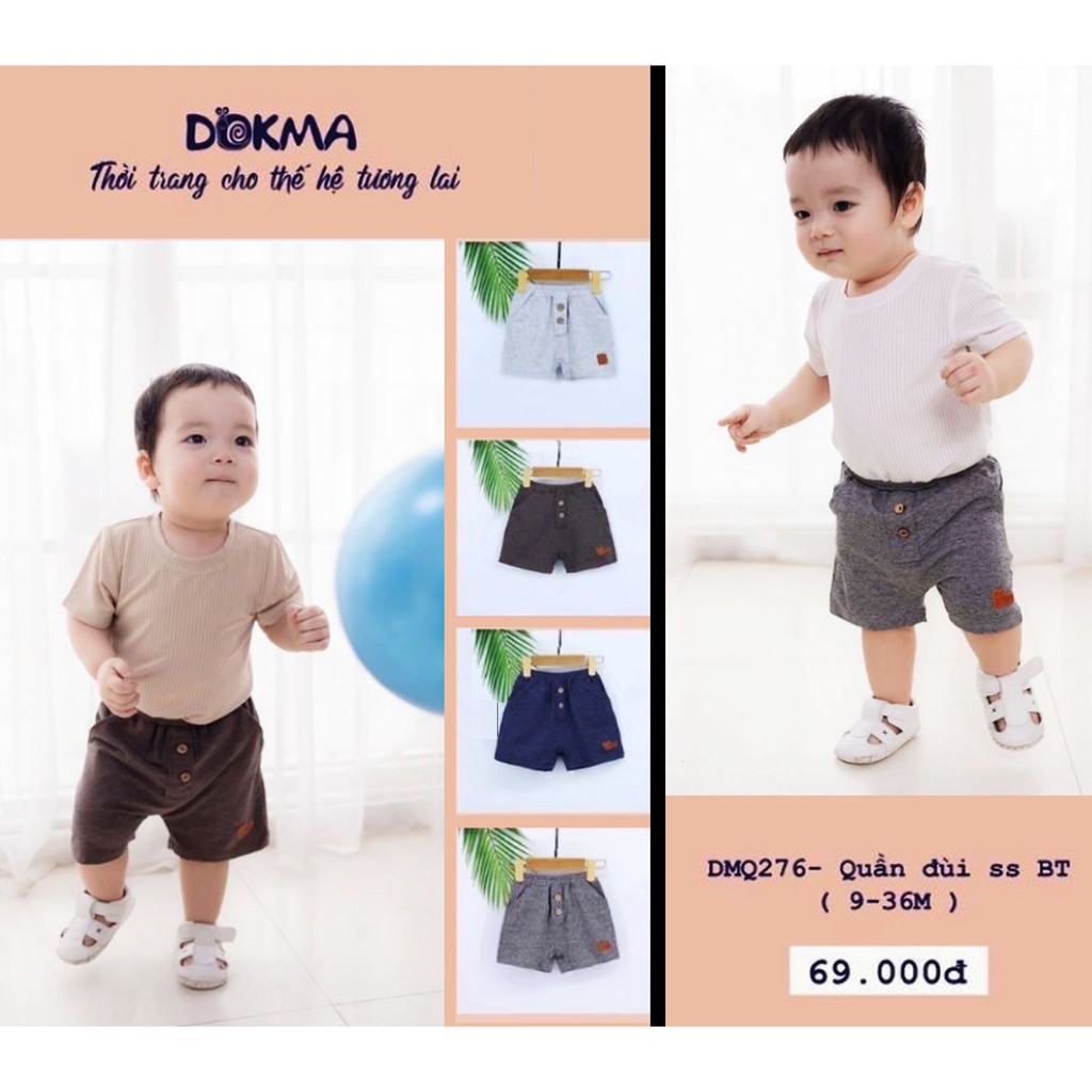 (6-&gt;18 tháng) Quần đùi bé trai Dokma đính cúc 100% cotton Mỹ cao cấp (DMQ276 )