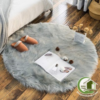 Thảm lông xù hình tròn màu xám - đường kính 80cm