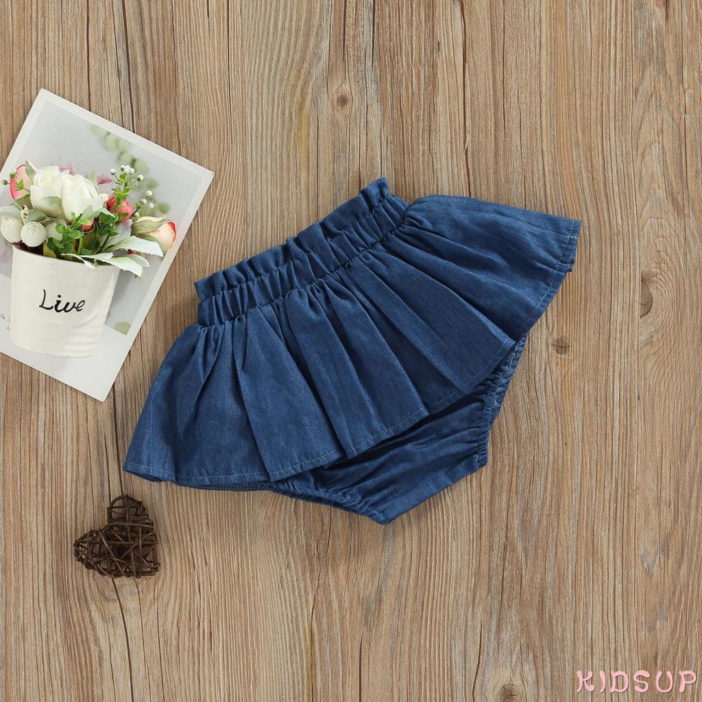 1 Quần Short Denim Eo Co Giãn Màu Trơn Thời Trang Mùa Hè Cho Bé Gái