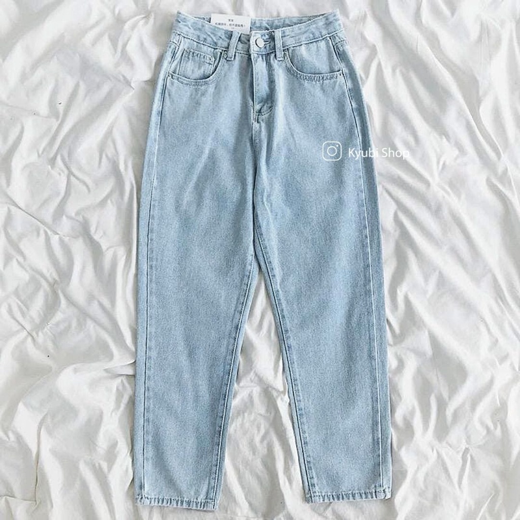 Quần jean nữ baggy cạp lưng cao chất jean bò dày dặn (Nhiều màu, có Bigsize) - Quần baggy Simple jean Kyubi BJR51L