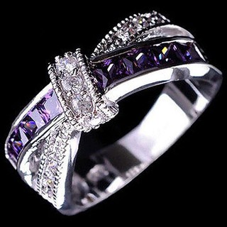 Nhẫn mạ bạc đính đá Zircon tím thanh lịch cho nữ