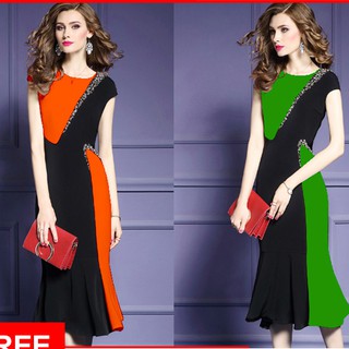 Đầm ôm đuôi cá kiểu đầm phối viền kim sa sang trọng d3034