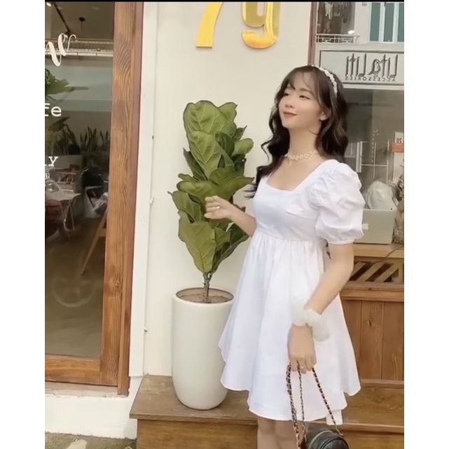 Váy babydoll trắng BlaPink hở lưng chéo dây có lót vải lụa mịn màng- BELLA DRESS T194 | BigBuy360 - bigbuy360.vn