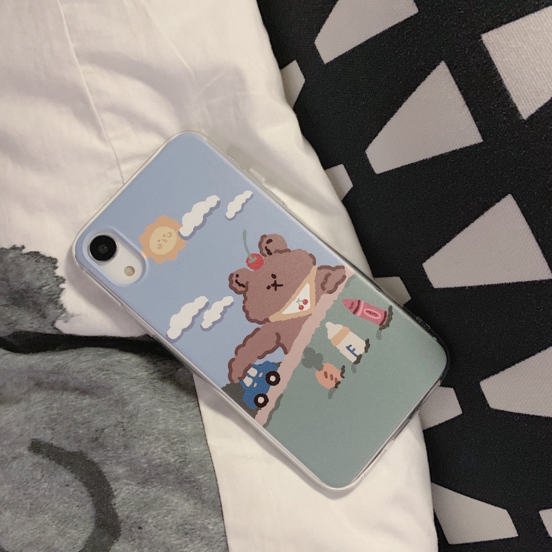 Ốp lưng iphone Ốp Điện Thoại Dẻo Trong Suốt Họa Tiết Gấu teddy Dễ Thương Cho iPhone XS / 6S / 8 iPhone 7plus 14 Dinuo case