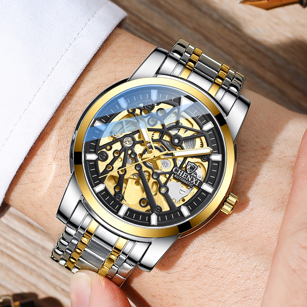 Đồng Hồ Cơ Tự Động Chexi Bằng Thép Không Gỉ Hoặc Da Dạ Quang Chống Nước Sang Trọng Thời Trang Cho Nam
