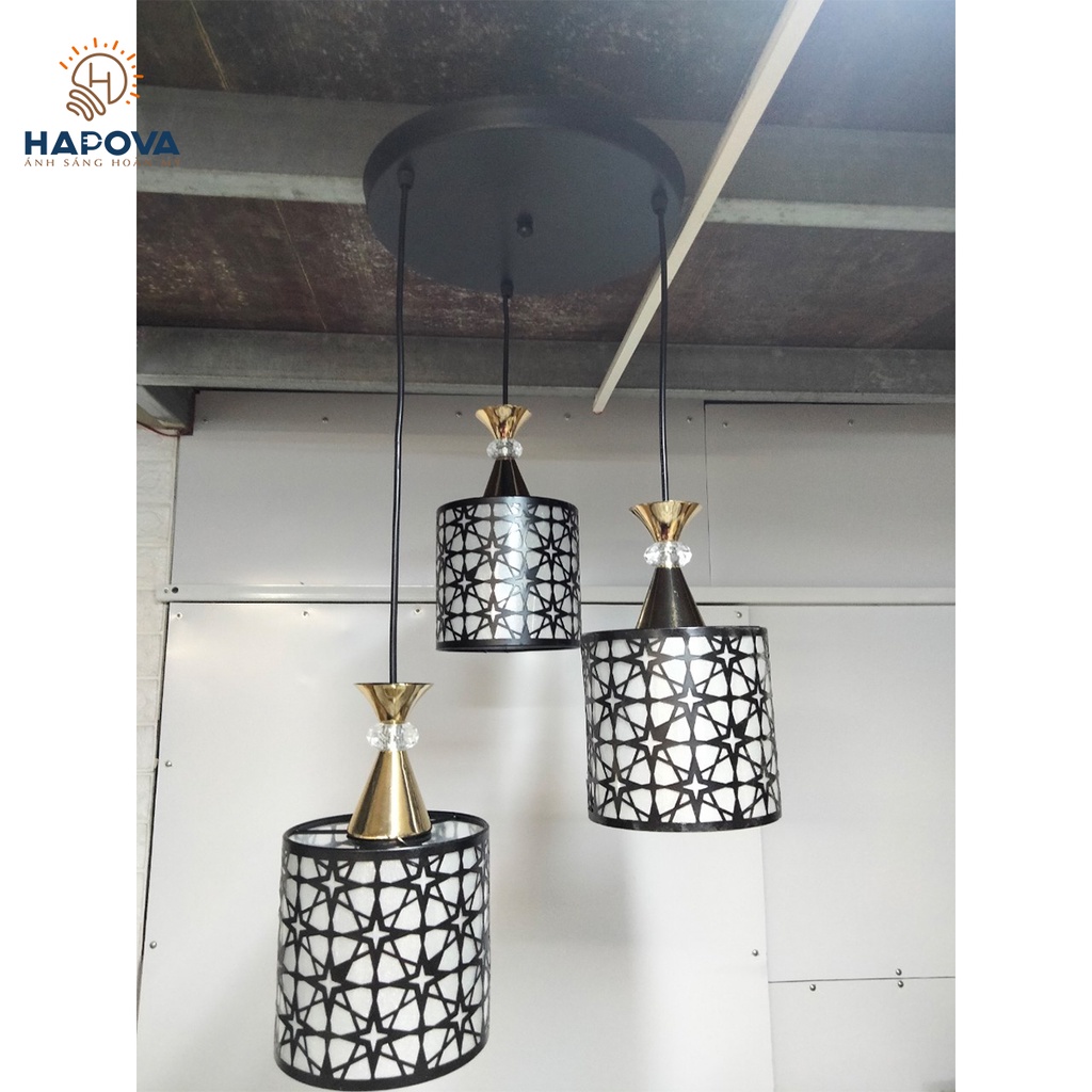 Bộ 03 đèn thả trần bàn ăn hoa văn HAPOVA XENIA 7095 + Tặng kèm bóng led AS Vàng