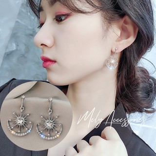 BÔNG TAI ĐÍNH ĐÁ HÌNH TIA SÁNG MẶT TRỜI PHONG CÁCH SANG TRỌNG MÀU BẠC - MELY 1324