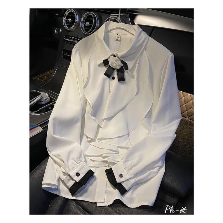 Áo sơ mi nữ cổ bèo tag hoa sang sịn