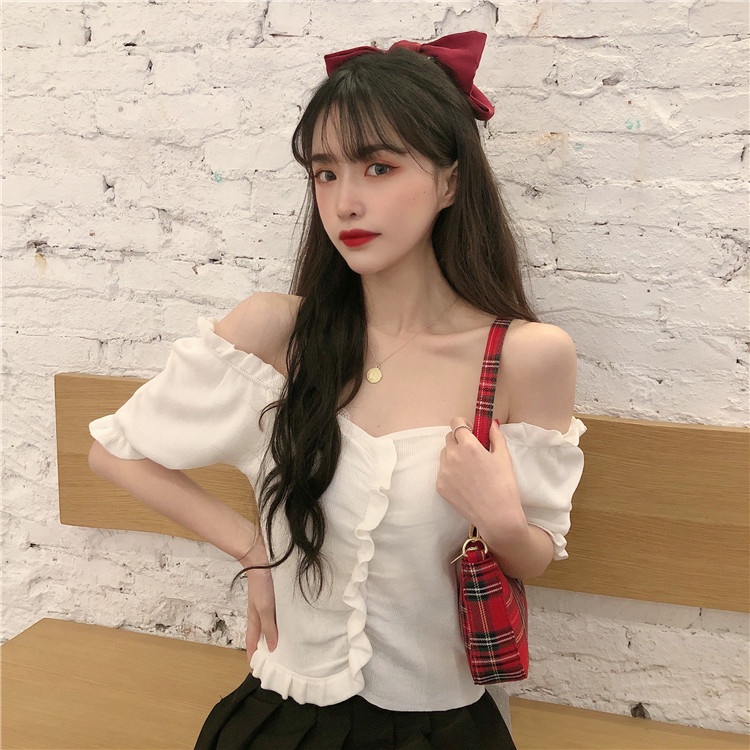 Porozi  Áo dệt kim  tay ngắn cổ chữ V 7 màu tùy chọn phong cách thời trang Hàn Quốc cho nữ