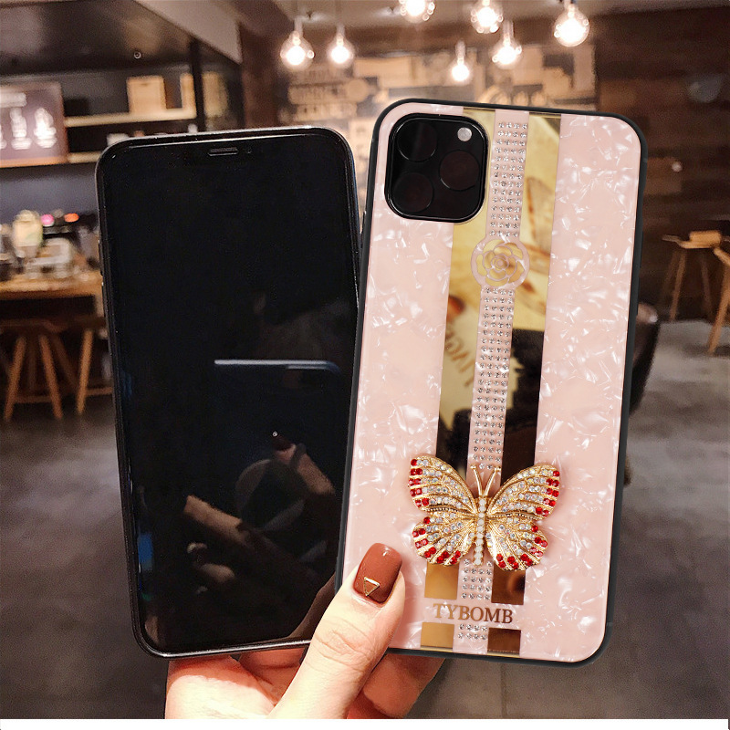 Ốp điện thoại mặt kính cường lực họa tiết lấp lánh cho Iphone 6 6s 7 8 Plus Xs Max Xr 11 Pro Max Se2020