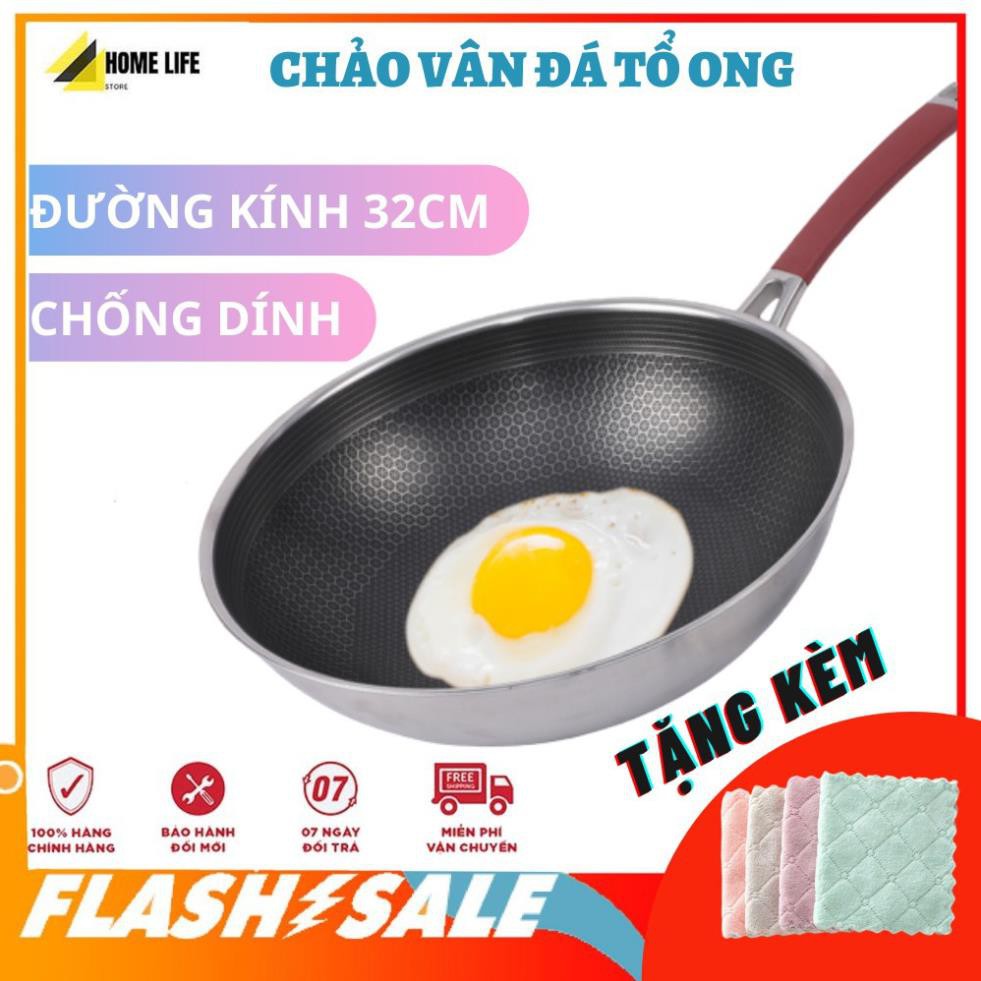 CHẢO VÂN TỔ ONG SÂU LÒNG SIZE 32 CM SIÊU CHỐNG DÍNH TẶNG KÈM KHĂN LAU ĐA NĂNG