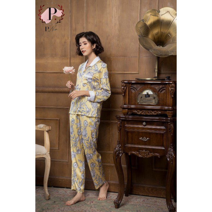 Bộ lụa Satin họa tiết cổ vest P.noir TĐ1908 | BigBuy360 - bigbuy360.vn