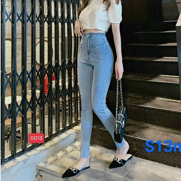 Quần jean nữ chất co giãn, quần bò nữ xanh trơn cạp cao nhiều mẫu PN ms5057