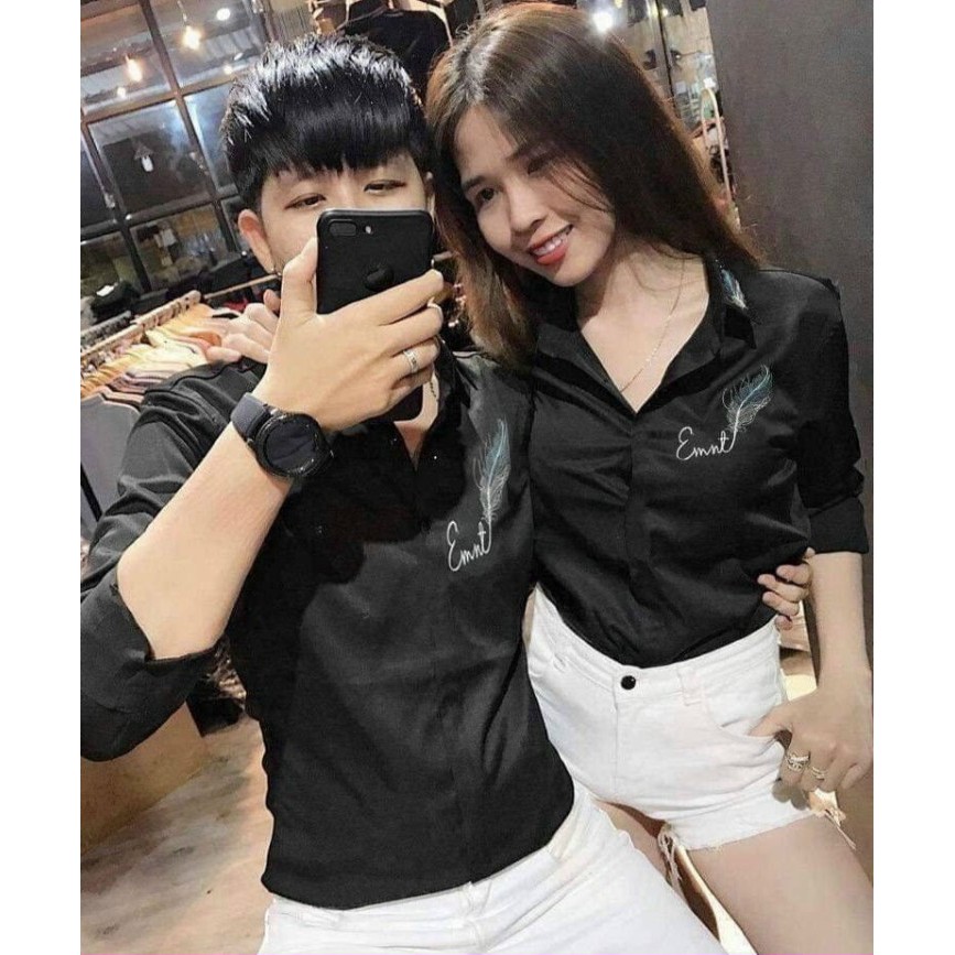 ⚡️HOT⚡️Áo sơ mi nam nữ tay dài thêu hình màu trắng-đen có size m,l,xl vải lụa mềm mát/ÁO SƠ MI DÀI TAY KIỂU DÁNG CÔNG SỞ