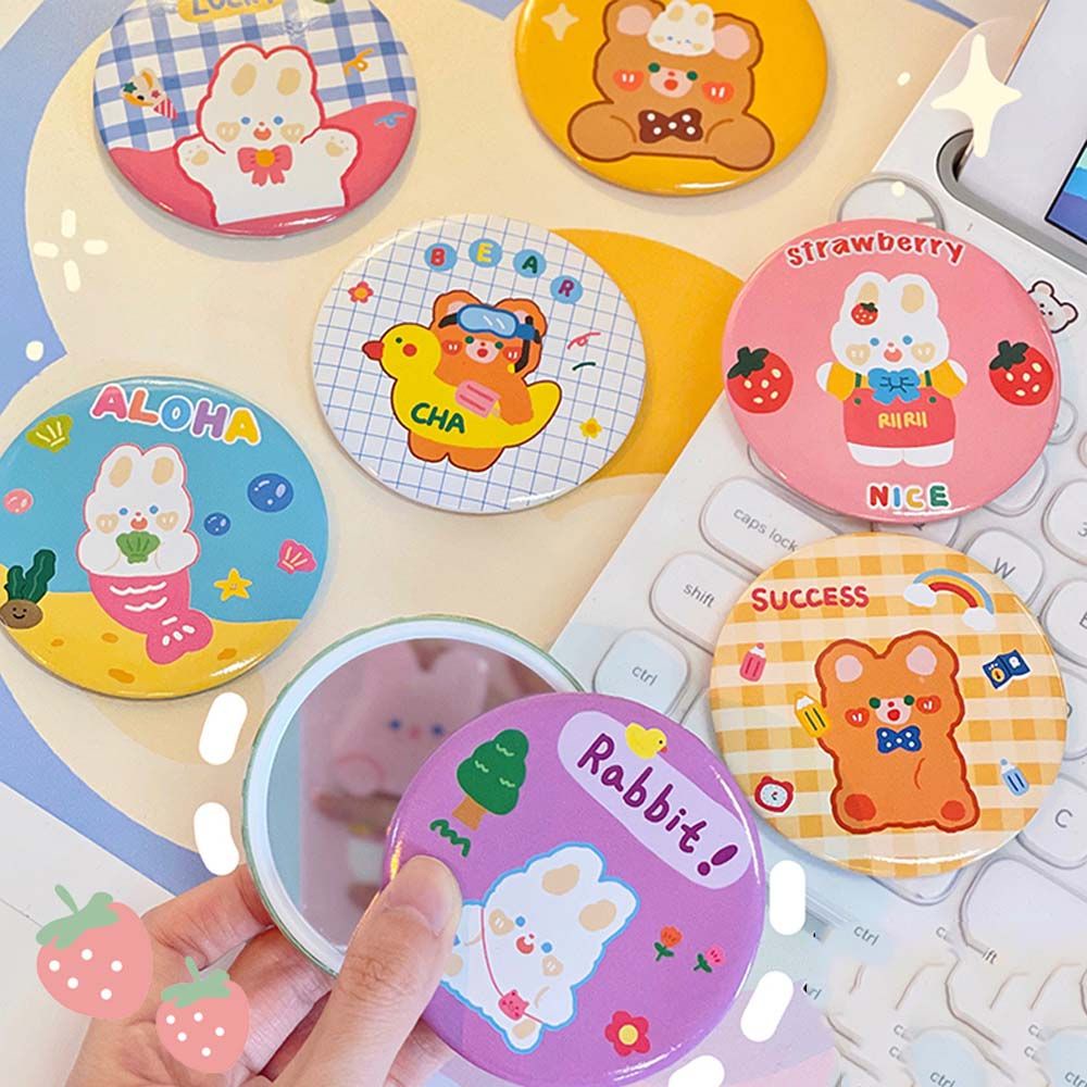 [Hàng mới về] Gương trang điểm hình tròn mini họa tiết hoạt hình dễ thương dành cho bạn gái