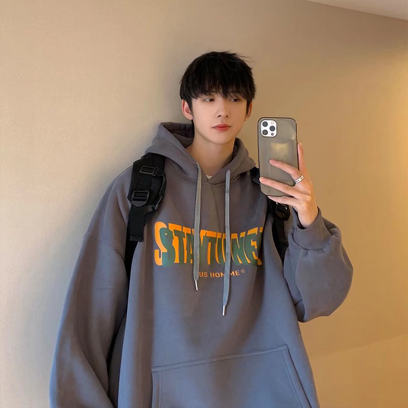 Áo hoodie dáng rộng tay dài cổ tròn in chữ thời trang mùa thu phong cách Hàn Quốc 2022