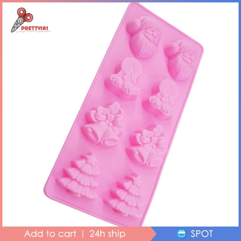 [Prettyia1] Khuôn Silicone Làm Bánh 8 Ngăn Chủ Đề Giáng Sinh