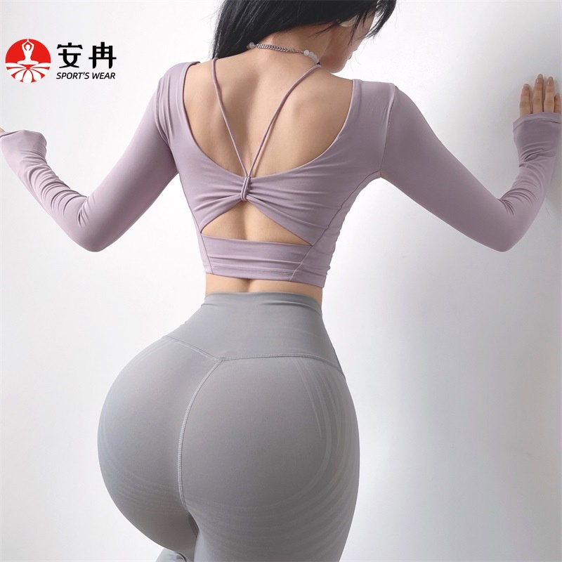 Áo thun thể thao tay dài Anran khô nhanh có đệm ngực cho nữ