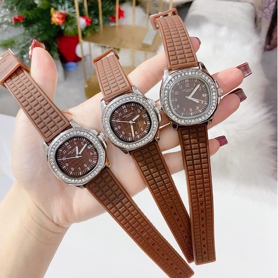Patek philippe mặt vuông dây cao su silicon thời trang,màu nâu Sang Chảnh