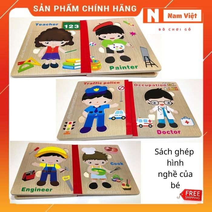 Sách ghép hình chủ đề nghề nghiệp tương lai của bé | Đồ chơi gỗ Nam Việt