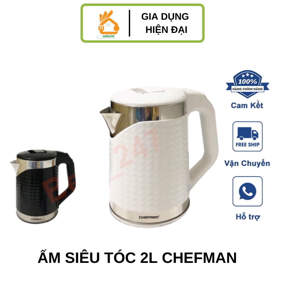 Ấm Siêu Tốc 2L Chính Hãng CHEFMAN , Cao Cấp , 2 Lớp , Bảo Hành 12 Tháng