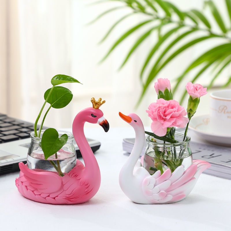Bình Hoa Thủy Tinh Hình Chim Hồng Hạc Dễ Thương Dùng Trang Trí Phòng Khách