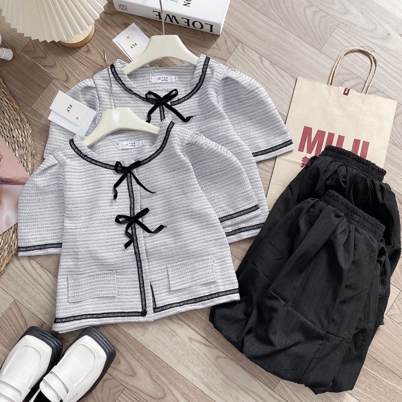 Set Bộ Nữ Áo Dạ Phẩy Tiêu Kèm Chân Váy Phồng Có Lót Bảo Hộ Siêu Đáng Yêu Phong Cách Hàn Quốc