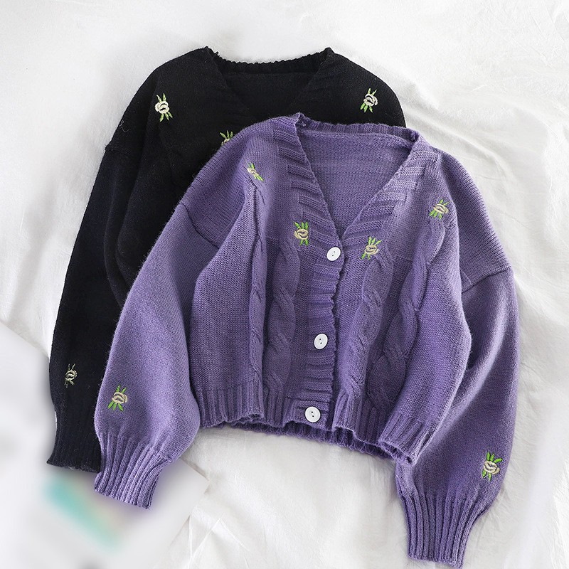 Áo croptop cardigan vải đan len thời trang mùa thu phong cách Hàn Quốc cho nữ