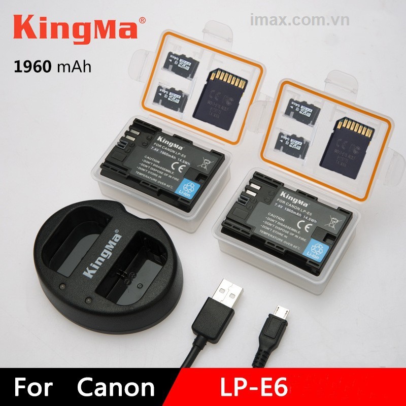 1 Pin 1 Sạc Kingma LP-E6 + Hộp đựng Pin, Thẻ nhớ