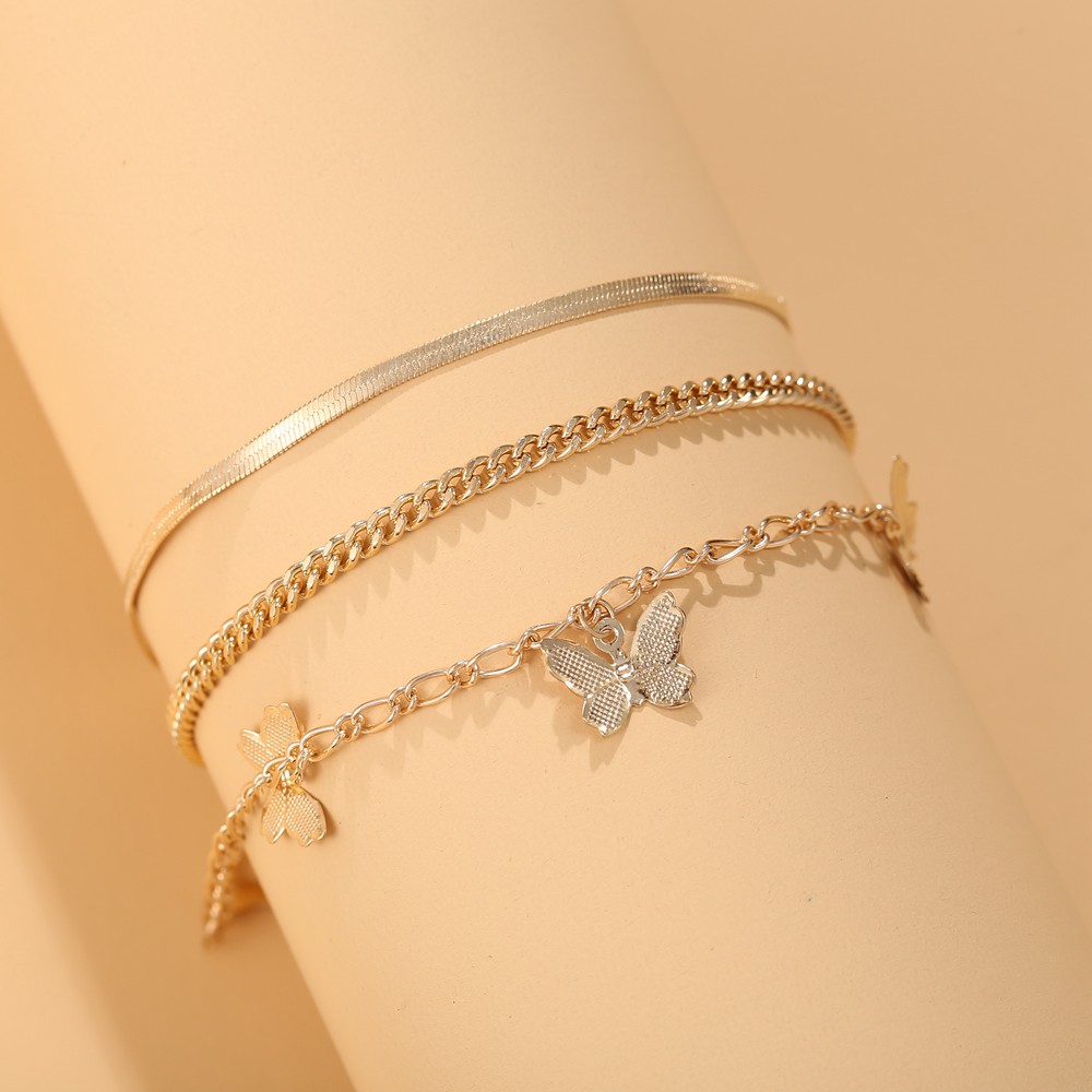 Set vòng đeo tay nhiều lớp/ Vòng đeo tay đơn AY mặt bươm bướm mạ vàng phong cách retro thời trang