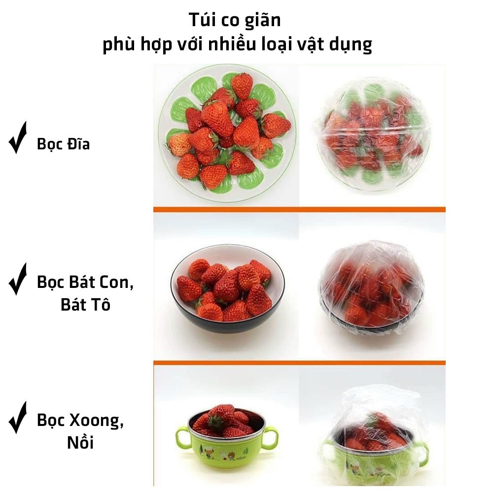 Set 100 Túi Bọc Thực Phẩm Co Giãn PUPULAR bọc thực phẩm dễ dàng tiện lợi