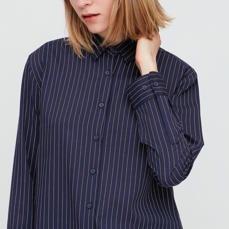Áo sơ mi nữ dài tay kẻ sọc dễ thương dòng Easy Care của UNIQLO